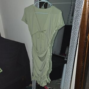 Green Asymmetrical V-Neck Sundress for Cocktail